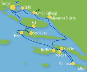 Sports-activity cruise in South Dalmatia on MS Orkan - map