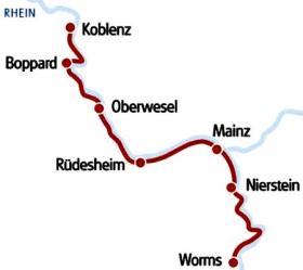 Bike tour along Rhine on the MS Olympia - map