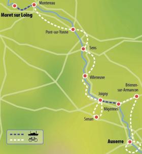 Boat & bike vacation in Burgundy - map