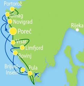 Cycle Tour in Istria on MS Morena - map