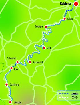 Cycling tour along Moselle on MS Flora - map