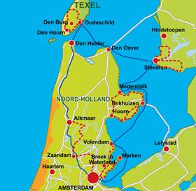 Holland cycling holidays by boat - map