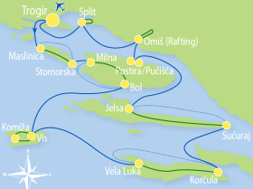Island hopping in Croatia by boat & bike - map
