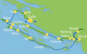 Cycle tour in Northern Dalmatia with MS Dalmatino - map